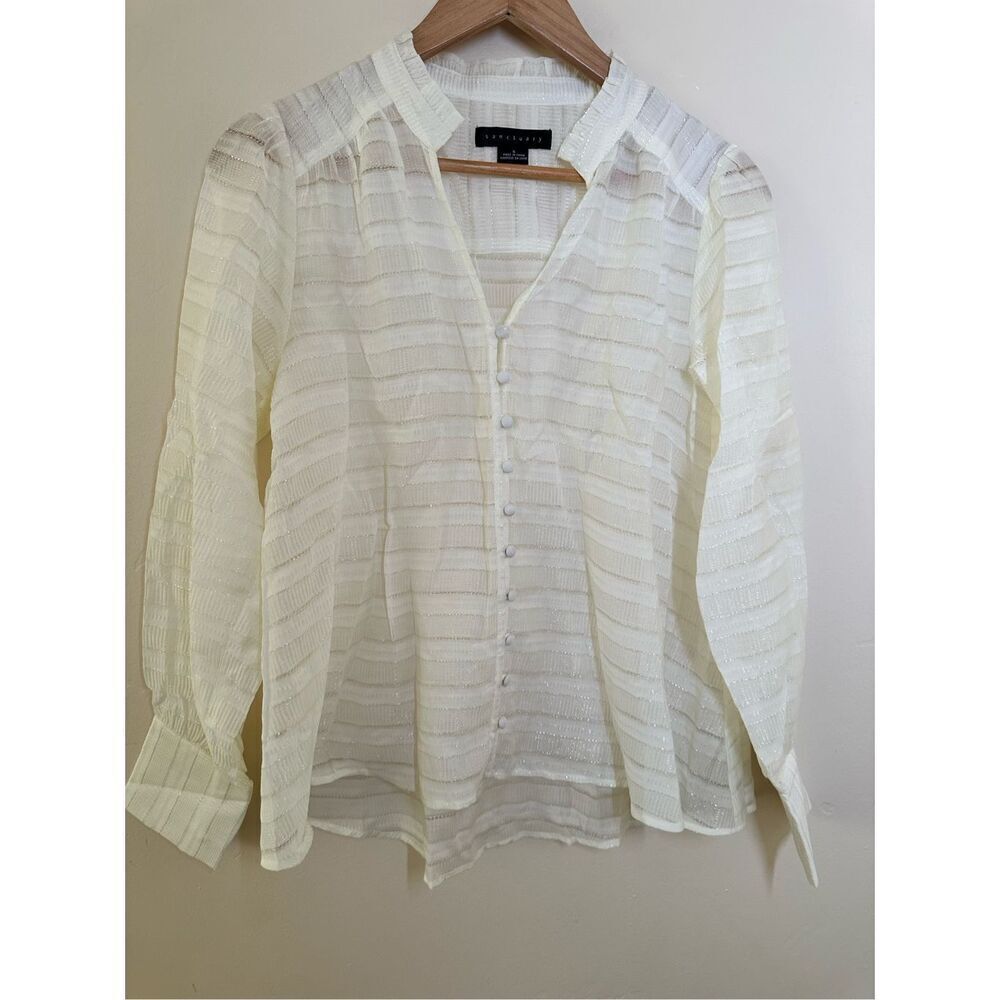 Sanctuary Cream Sheer Fabric Button Front Top Size Small